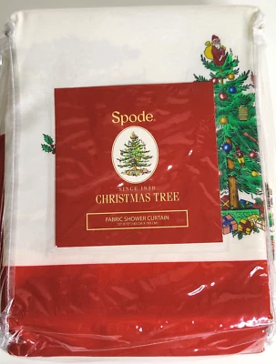 SPODE Árbol de Navidad Rojo Fronteras Superior e Inferior Cortina de Ducha Nuevo Foto 1 de 4