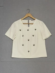 TOKITO Womens Top Cropped White Beaded Floral Size 10 - Picture 1 of 5
