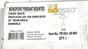 Cesso Monopoint Pendant Mounted Dimmable LED Light Fixture TR1051-30-WH - Picture 1 of 3