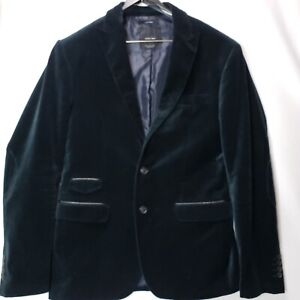 Zara Man Sport Coat Jacket Blazer 44 Dark Green Elbow Patches
