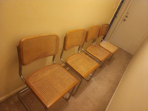 4 Vintage 1970s Cantilever Chrome Cane Chairs Cover