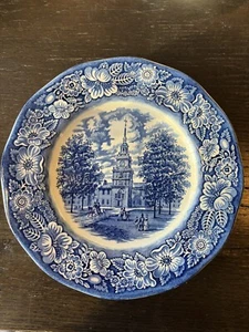 STAFFORDSHIRE LIBERTY BLUE INDEPENDENCE HALL PLATE 10-inch - Picture 1 of 3