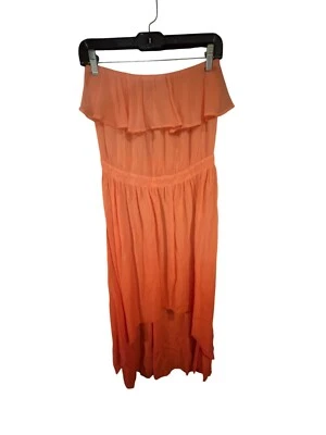 Strapless Coral Gypsy 05 Silk Dress S - Made In Hollywood Flowy Ruffle Design El - Image 1 of 4