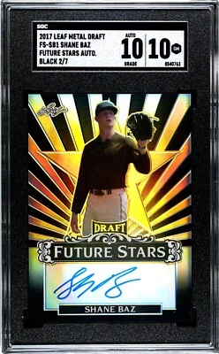 2017 Leaf Metal Draft Future Stars Autograph Black /7 Shane Baz SGC 10 w 10 Auto - Image 1 of 2