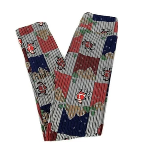 Lularoe Kids Teens Sz Tween Leggings Christmas Print Santa Skiing Geometric - Picture 1 of 3