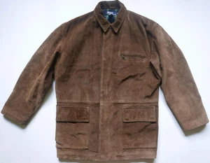 Polo Ralph Lauren Jacket Suede Leather Brown Heavy Tartan Coat Vintage RARE M - Picture 1 of 3