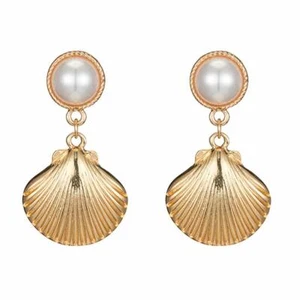 Dangle Earrings Gold Paved Earrings Shell Earring,Bohemian Style Pearl Gold - Picture 1 of 5