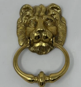 "Llamador de puerta de latón con cabeza de león vintage Art Deco arquitectónico dorado colgador de toallas 8""" - Imagen 1 de 6