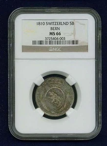 SWITZERLAND BERN 1810 5 BATZEN, SUPERB GEM UNCIRCULATED, CERTIFIED NGC MS66 - Picture 1 of 6