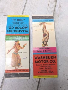 (2) Washburn Motor Co. Matchbook Cover Waynoka, Oklahoma Studebaker servizio di vendita - Foto 1 di 3