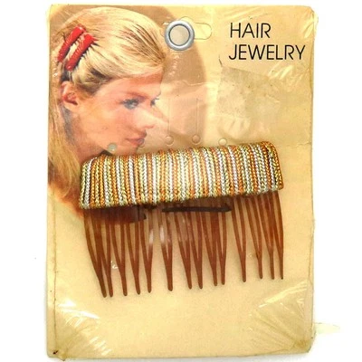 NOS 70s 80s Vintage Plastic Hair Comb Accessory Metallic Silver Gold Trim Disco - Image 1 of 3