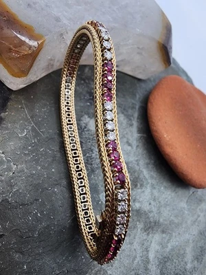 Теннисный браслет из золота 14 карат 0,585 20,2 г с бриллиантами и рубинами Lab Created размер 7 дюймов Au 25237 - Изображение 1 из 4