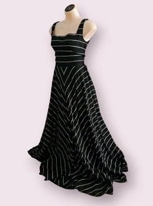 VINTAGE Stripe Long Length Full Gown Dress Size 8 Black & White Stripe - Picture 1 of 8