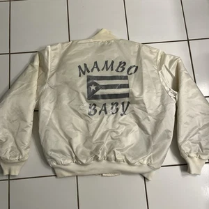 Vintage Birdie Jackets Satin Bomber Mambo Baby Jose Cream Nylon USA Size L - Picture 1 of 8