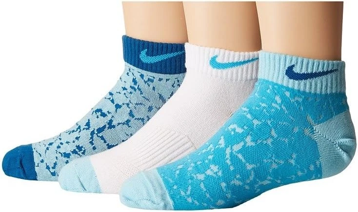 NIKE 3-Pairs Girls Graphic -Blue Green -  Ankle Socks - Youth Medium 3Y -5Y - Image 1 of 1