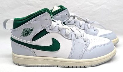 儿童/男孩 Air Jordan 1 Mid SE GS - 白色/绿色/灰色 - 2Y 码 - 全新 — 第 1/4 张图片