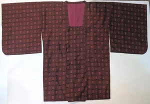 Chaqueta Michiyuki Haori Kimono Japonés Vintage Rojo y Negro Brocado, Botones - Imagen 1 de 24