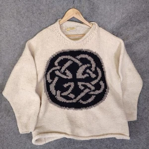 Pachamama Creme Keltischer Knoten Handarbeit Ecuador Handstrick 100% Wolle Pullover XL - Bild 1 von 9