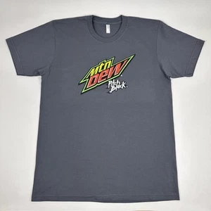 Men’s Mountain Dew Pitch Black Promotional T-Shirt Size L Gray W/ Colored Logo - Picture 1 of 7