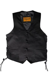 Black Kids Teens Denim Motorcycle Biker Style Concealed  Vest W/ Side Laces - Picture 1 of 6