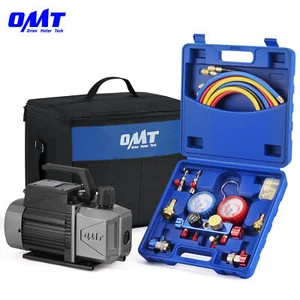OMT 5cfm Sparkless Vacuum Pump and HVAC Manifold Gauge Kit for AC Servicing - Picture 1 of 9