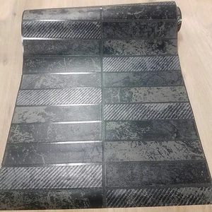 Wallpaper Kitchen Bathroom Black Dark Gray Long Narrow Tile With Glitter Stripe - Picture 1 of 4