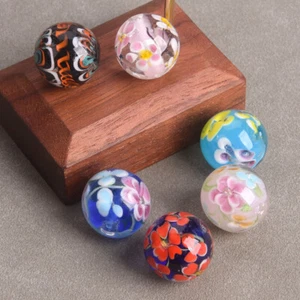 2PCS 20mm Big Round Lampwork Glass Flower Handmade Loose Beads For DIY Jewelry - Picture 1 of 13