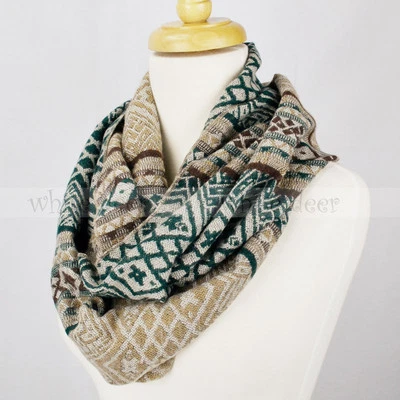 Pashmina Knit Infinity Winter Scarf Elastic Warm Geometric Pattern Circle Loop - Image 1 of 2