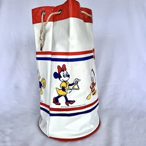 VTG Disney On Parade Bucket Draw String Bag Faux Leather Mickey Mouse Travel Toy - Picture 1 of 13
