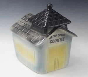 1940'S RETRO AMERICAN BISQUE AFTER SCHOOL COOKIES SCHOOLHOUSE COOKIE JAR W/BELL - Picture 1 of 7