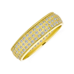 Classic Cocktail Statement Ring: 3 Row CZ Pave Bridal Eternity B14K Gold Plated - Picture 1 of 3