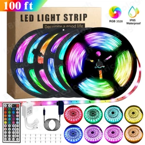 100 FT RGB Led Strip Lights Waterproof Flexible with 44 Keys Remote 12V US Power - Picture 1 of 17