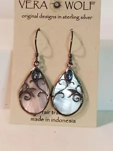 Vera Wolf Mother of pearl & Blue Topaz earrings - Picture 1 of 6