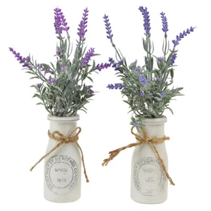 Lavanda Artificial en Botella de Leche Shabby Chic 32cm Juego de 2 - Imagen 1 de 2