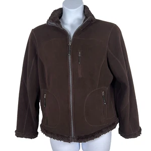 Vintage Green Tea Womens Y2K Fleece Sherpa Jacket Sz XXL Zipper Pockets Brown - Picture 1 of 12