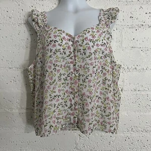 Top donna J Crew XL bianco rosa floreale bottoni davanti foderato A5 - Foto 1 di 5