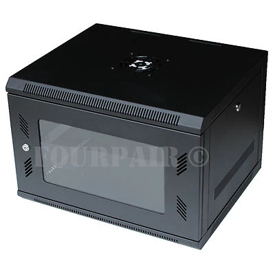 6U Wall Mount Network Server Data Cabinet Enclosure Rack Glass Door Lock w/ Fan - Image 1 of 3