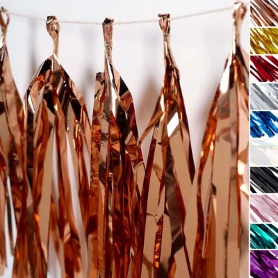 BORLAS DE LÁMINA METÁLICAS GUIRNALDA colgante flecos pancarta decoración fiesta suministros Foto 1 de 4