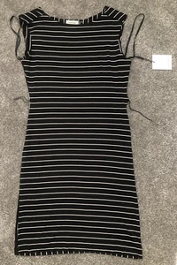 NWT New Calvin Klein Dresses Women’s Size 10 Black White Striped Sleeveless - Picture 1 of 13