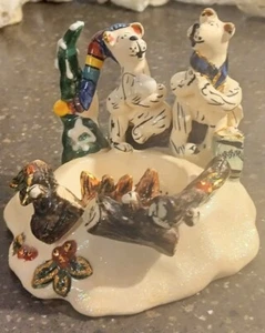 Soporte para velas ClayWorks Bears cielo azul Navidad té luz tostado malvaviscos - Imagen 1 de 5