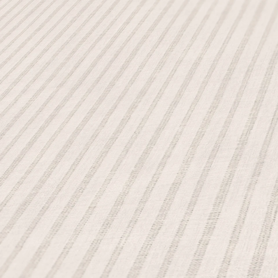 Papel Pintado No Tejido Crema Blanco Gris Rayas Fino Lino Look 39076-2 (3,76£/1m²) Foto 1 de 1