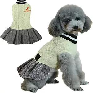 Dog Sweater Dress for Medium Dogs, Knitted Sweater, Warm, Turtleneck (Beige, S) - Picture 1 of 6