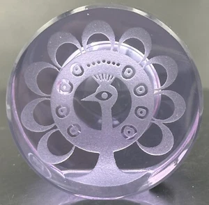 Moser Glass Czech Republic Purple Etched Peacock Paperweight Figurine Vintage - Picture 1 of 20