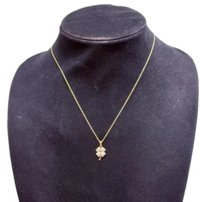 Vintage 14k Yellow & White Gold Diamond Four Leaf Clover Necklace 19" - Picture 1 of 10