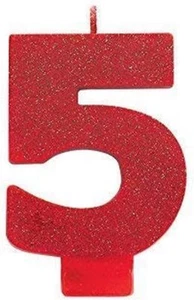 #5 Glitter Birthday Candle | Red | Party Supply  - Picture 1 of 1