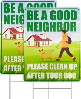 Clean Up After Your Dog Signs, 2 Pack 12"x9" with Metal H-Stakes multicolour  - Image 1 of 4