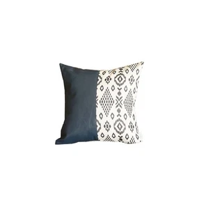 17" Navy Blue Faux Leather Throw Pillow Cover - Picture 1 of 5