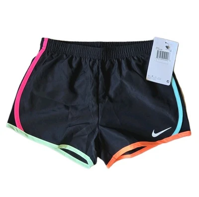 NEW Nike Girls Dri-Fit Jogging Athletic Lined Shorts Black Neon Size 6 X 6X - Image 1 of 3