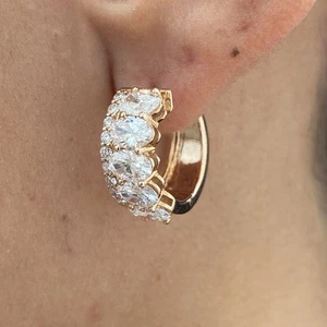 Diamond Earrings Oval & Round Hoop VS1 E-F 3.6 Carat Lab Created 14k Rose Gold - Picture 1 of 8