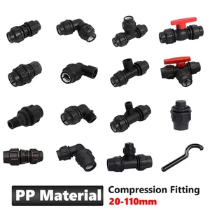 MDPE Compression Fitting Plain Water Pipe Connector Straight Elbow Tee 20-110mm - Picture 1 of 37